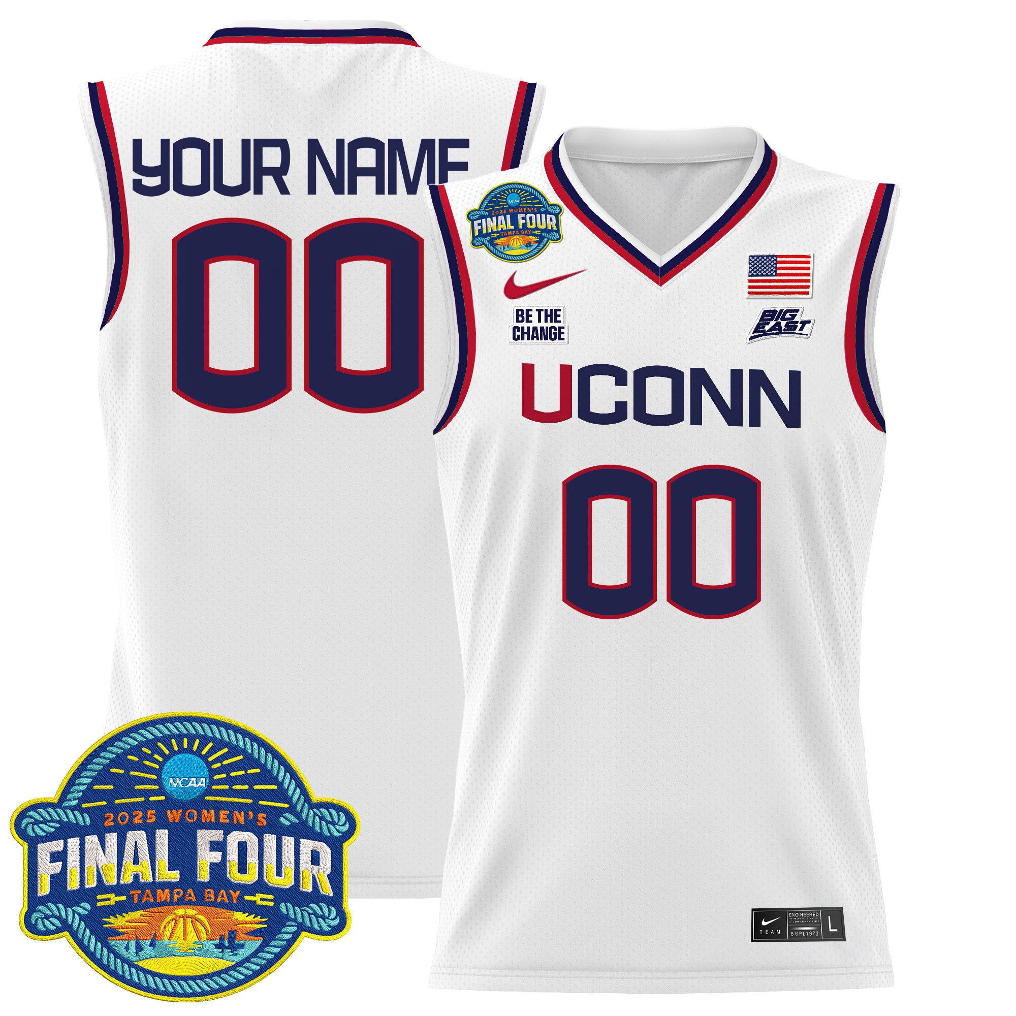 Men UConn Huskies White Nike 2025 Big Eat Final Four Patch Lightweight Basketball Custom NCAA Jersey->customized ncaa jersey->Custom Jersey